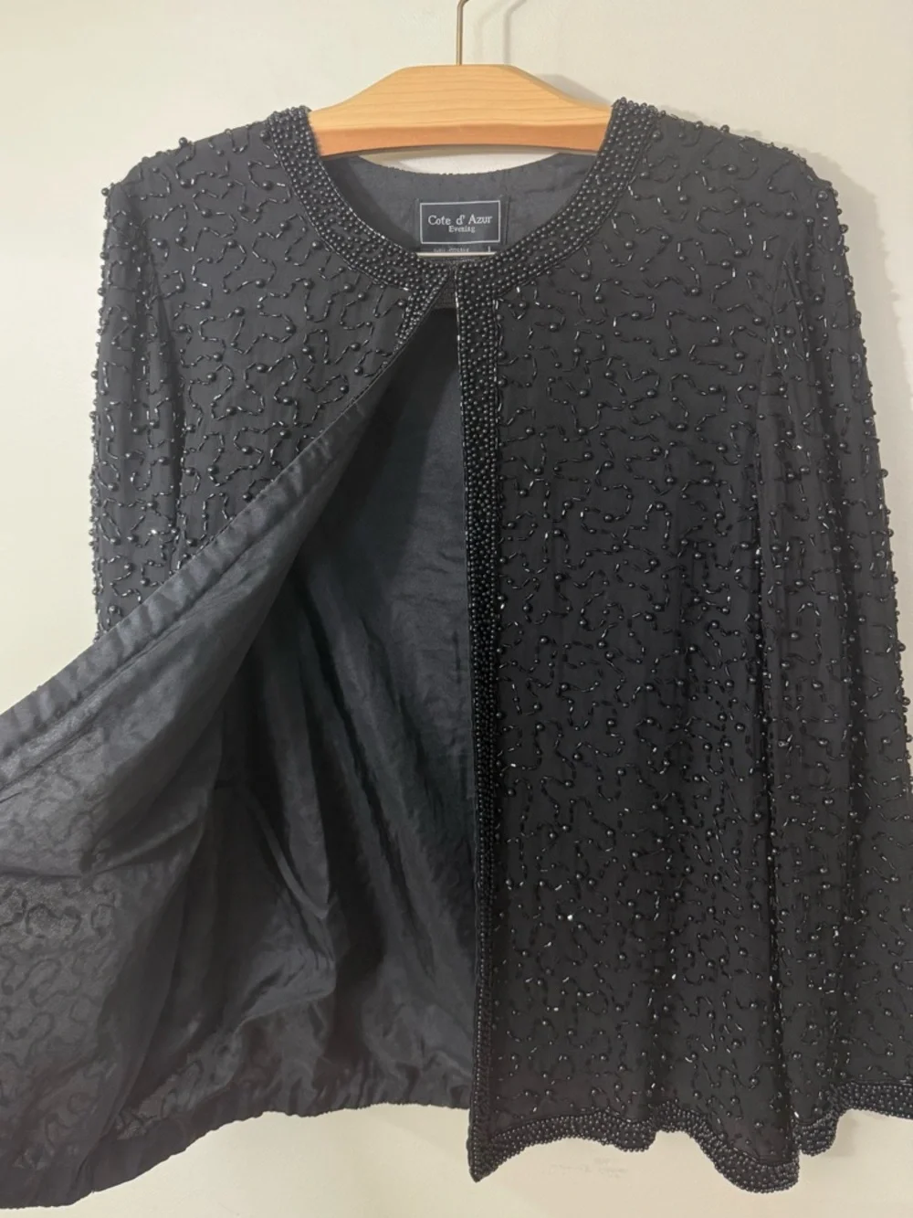 COTE D’AZUR EVENING BEADED SILK EVENING JACKET BLACK LARGE - Picture 5 of 14